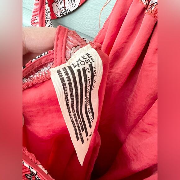 Free People Fresh Fields Pleated Jumpsuit Orange white floral crinkle flutter L - Picture 10 of 16